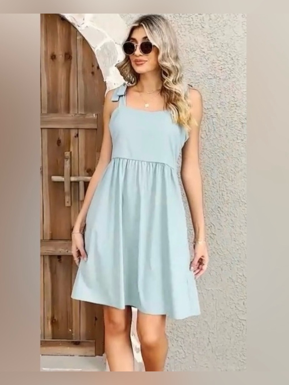 NWOT Clarisbelle Light Green Tie-Shoulder Sundress Smocked With Pockets Size S